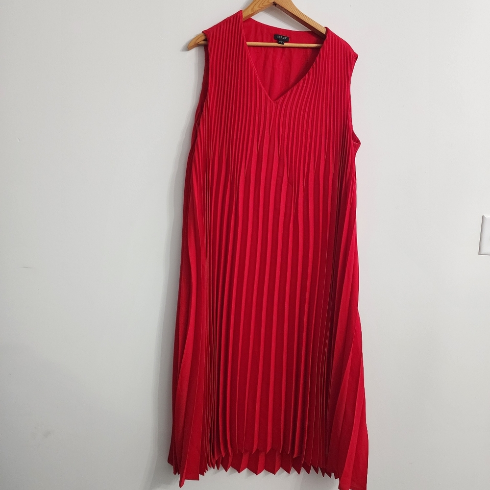 J Jill Wearever Woven Sunburst Pleated Elliptical Red Dress Pottery  3X Festive